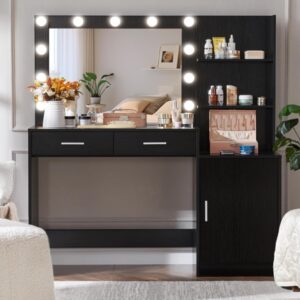 MIRROTOWEL 46.7IN Vanity Desk with Mirror and Lights